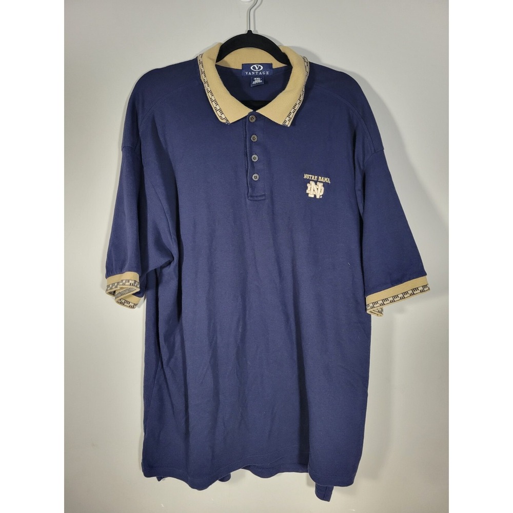 Notre Dame Vantage Blue with Brown ‎ Accents Cotton  Polo Shirt 2XL